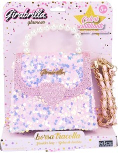 Girabrilla Fashion Bauletto, Borsetta Pochette con Maniglia di Perle e Tracolla, Paillettes Reversibili, Nice Group
