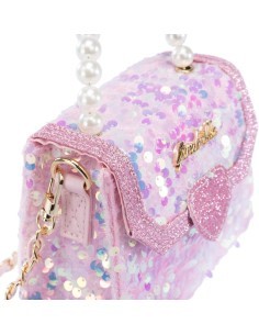 Girabrilla Fashion Bauletto, Borsetta Pochette con Maniglia di Perle e Tracolla, Paillettes Reversibili, Nice Group