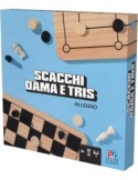 Scacchiera 3 in 1, Scacchi Dama e Tris, scacchiera in legno, giochi da tavolo classici, per bambini e famiglie, 6 anni+