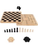 Scacchiera 3 in 1, Scacchi Dama e Tris, scacchiera in legno, giochi da tavolo classici, per bambini e famiglie, 6 anni+