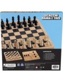 Scacchiera 3 in 1, Scacchi Dama e Tris, scacchiera in legno, giochi da tavolo classici, per bambini e famiglie, 6 anni+