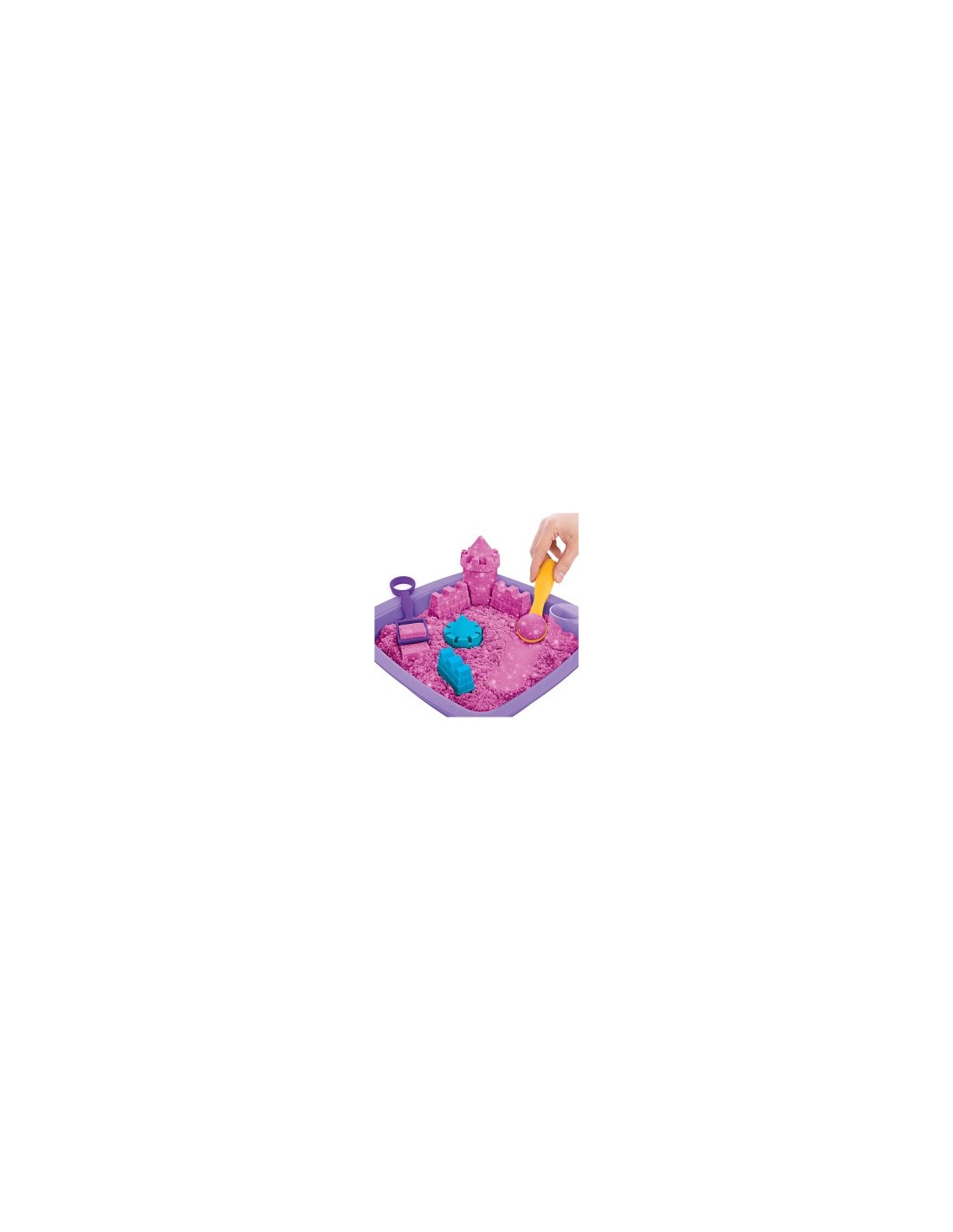 Kinetic Sand, sabbia cinetica rosa, glitterata, castello di sabbia, giocattoli per bambini, accessori inclusi