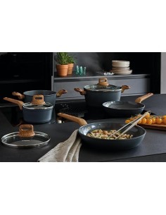 Tognana T-Care, Batteria Pentole e Padelle, 8 Pezzi, Alluminio Riciclato, Grigio Scuro, Senza PFOA, Senza Nickel