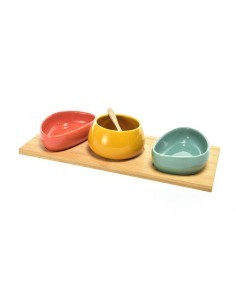 SET APERITIVO 5PZ 09572 CIOTOLE CERAMICA CON VASSOIO E CUCCHIAIO BAMBO