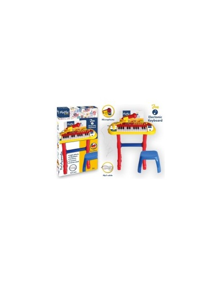 "Tastiera 24 Tasti con Sgabello e Microfono Joe - Giocattolo Musicale per Bambini con Funzioni Aggiuntive