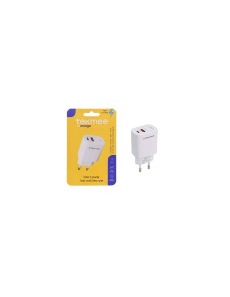 Tekmee Caricabatteria rapido da muro con 2 porte USB-C e USB-A 20W