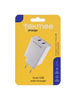 Tekmee Caricatore da muro a 2 porte USB di Tipo A 2.4A
