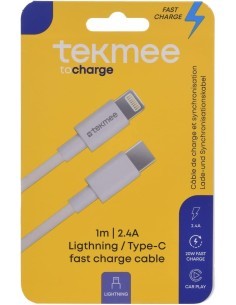 Tekmee Cavo USB 1 metro da Type C a Lightning per iPhone, Ricarica rapida da 2.4A MAX 20W