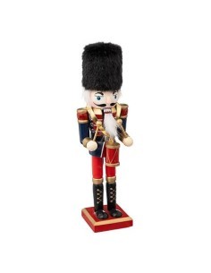 Schiaccianoci di Natale in Legno 25 cm con Giacca Blu e Cappello di Pelliccia, Decorazione Natalizia