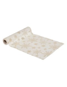 Rotolo di Tessuto di Natale, Velluto Bianco con Paillettes Oro, 28x300 cm, Elegante, Festivo, per Decorazioni e Progetti