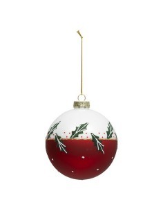 Sfera di Natale in Vetro, 10 cm, Decorazione con Agrifoglio Accessorio per Albero di Natale