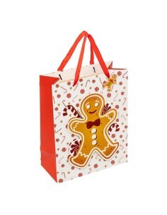 Sacchetto Natalizio Pan di Zenzero, 26x13x32 cm, Borsa Regalo di Natale, Modello Medio, Design Festivo, Resistente