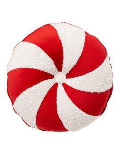 Cuscino di Natale Bonbon Candy D40cm, Decorazione Natalizia Bianco/Rosso, Cuscino Colorato