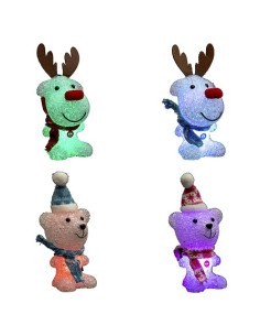 Decorazione di Natale Renna/Orso in Acrilico, Cambia Colore, Assortito, 19 cm, con Cappelli e Sciarpe, Elegante e Festiva
