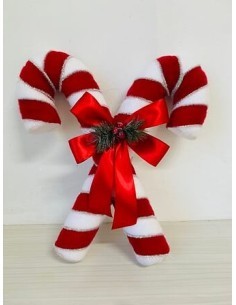 Decorazione di Natale, Bastoncini con Fiocco, Zucchero d'Orzo Doppio 46 cm, Bianco e Rosso