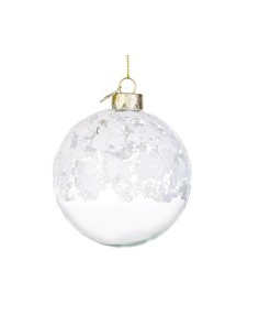 Sfera di Natale in Vetro 8cm Iced Trasparente/Bianco, La Magia di Natale per Decorazioni Eleganti