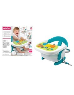 "Seggiolone Portatile Musicale 3in1 con Pulsanti Luminose, Vassoio Lavabile e Schienale Regolabile, Imbracatura a 3 Punti