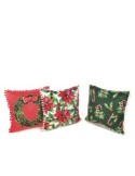 Cuscino Velluto 45x45 cm con Pompon Assortito di Natale - La Magia di Natale a casa tua