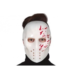 Maschera Bianca da Hockey con Effetto Sangue, Accessorio Horror per Halloween