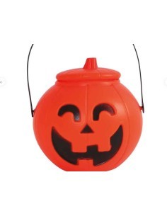 Zucca con Coperchio, 17 cm, Colore Arancio, Decorazione Halloween
