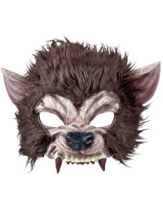 Mezza Maschera Uomo Lupo con Pelo, Latex Marrone, Accessorio Halloween