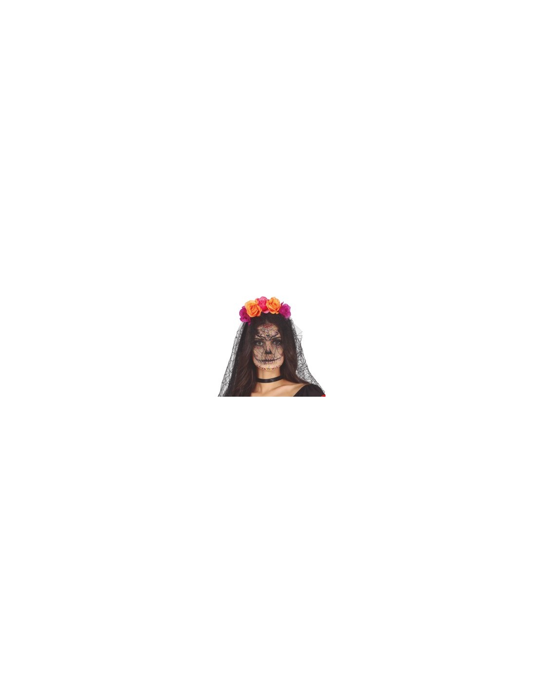 Cerchietto Fiori e Velo, Tema Halloween, Sposa Messicana
