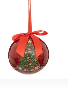 SFERA 192116 PLASTICA D10CM ROSSO ALBERO CON GLITTER