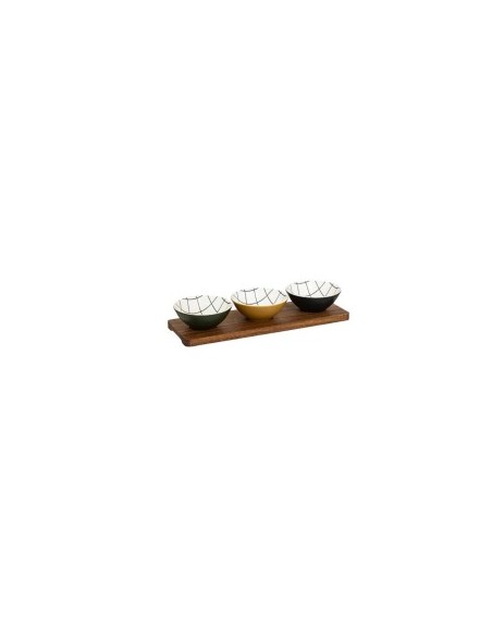 SET APERITIVO 196511 3 COPPETTE CON VASSOIO ACACIA