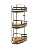 Mensola per doccia angolare a 3 ripiani in acciaio e legno di acacia, 23,5x19,5x55 cm