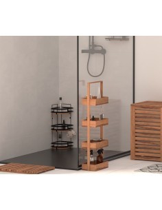 Mensola per doccia angolare a 3 ripiani in acciaio e legno di acacia, 23,5x19,5x55 cm