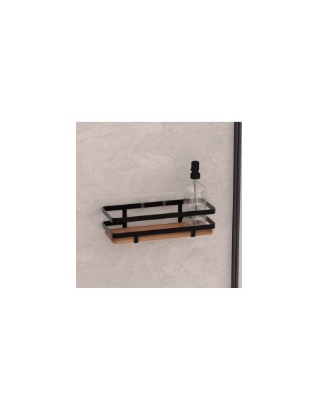 Mensola da bagno in metallo e legno, 25,5x10x8 cm – Design compatto e resistente