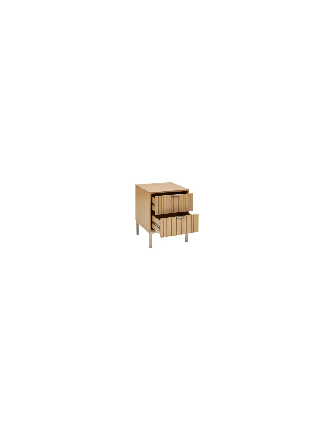 Comodino "Tasso" 2 cassetti, dimensioni L. 40 x P. 40 x H. 52,5 cm, peso 11,450 kg, design compatto, camera da letto, pratico