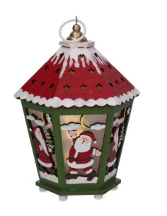 LANTERNA 639017 LEGNO CON LED 15X15X20CM VERDE/ROSSO