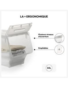 Box con apertura frontale 34L, dimensioni L. 38 x P. 45,5 x H. 31 cm, pratico e spazioso, ideale per organizzazione domestica