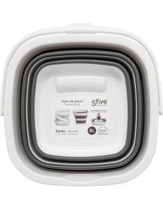 5five - Secchio retrattile 5L grigio/bianco, 25 x 20 x 26,2 cm, compatto e salvaspazio