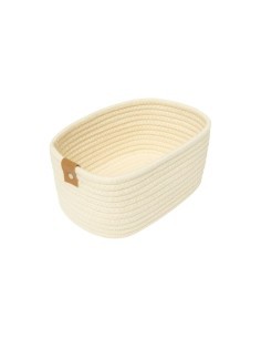 Cestino decorativo Duo Woven 1° misura, poliestere crema, elegante e resistente per casa