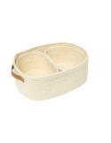Cestino Duo 2° misura poliestere crema 35x25x12 cm, con manici in similpelle, elegante e pratico per l'organizzazione