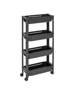 Carrello Multifunzionale 4 Ripiani da Cucina Nero, Dimensioni 37,5x78,5x75 cm, Regolabile e con Ruote Piroettanti