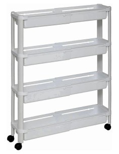 Carrello 4 Ripiani Bianco, Dimensioni 37,5x15x79 cm, con Ruote e Spazio Ottimizzato