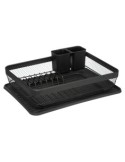 Scolapiatti Maya in Metallo Nero, Organizzatore Cucina 43x32x13,5 cm, Scolapiatti in Metallo Resistente