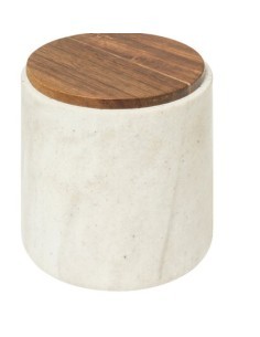 Porta Dischetti Cotone Effetto Marmo con Tappo in Legno, Contenitore Elegante per Bagno