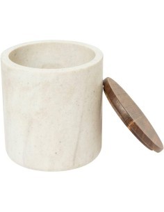 Porta Dischetti Cotone Effetto Marmo con Tappo in Legno, Contenitore Elegante per Bagno