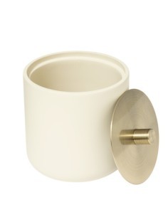 Barattolo Cotton Fioc Resina Beige 10x11cm con Dettagli in Ferro, Elegante Contenitore per Bagno