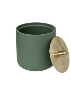 Barattolo Cotton Fioc Resina Verde 10x11cm con Dettagli in Ferro, Contenitore Elegante per Bagno