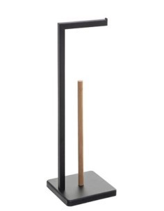 Portarotolo Metallo e Bambù H65 cm Nero, Moderno ed Elegante, Accessorio Bagno Funzionale