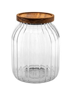 Barattolo Harmony 2L, Vetro e Acacia, Elegante Contenitore per Alimenti, Design Naturale, 19x14x14 cm