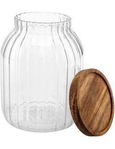 Barattolo Harmony 2L, Vetro e Acacia, Elegante Contenitore per Alimenti, Design Naturale, 19x14x14 cm