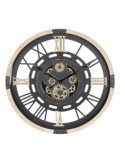 Orologio Industriale Nero Atmosphera D80cm, Design a Ingranaggi in Metallo e Legno con Numeri Romani