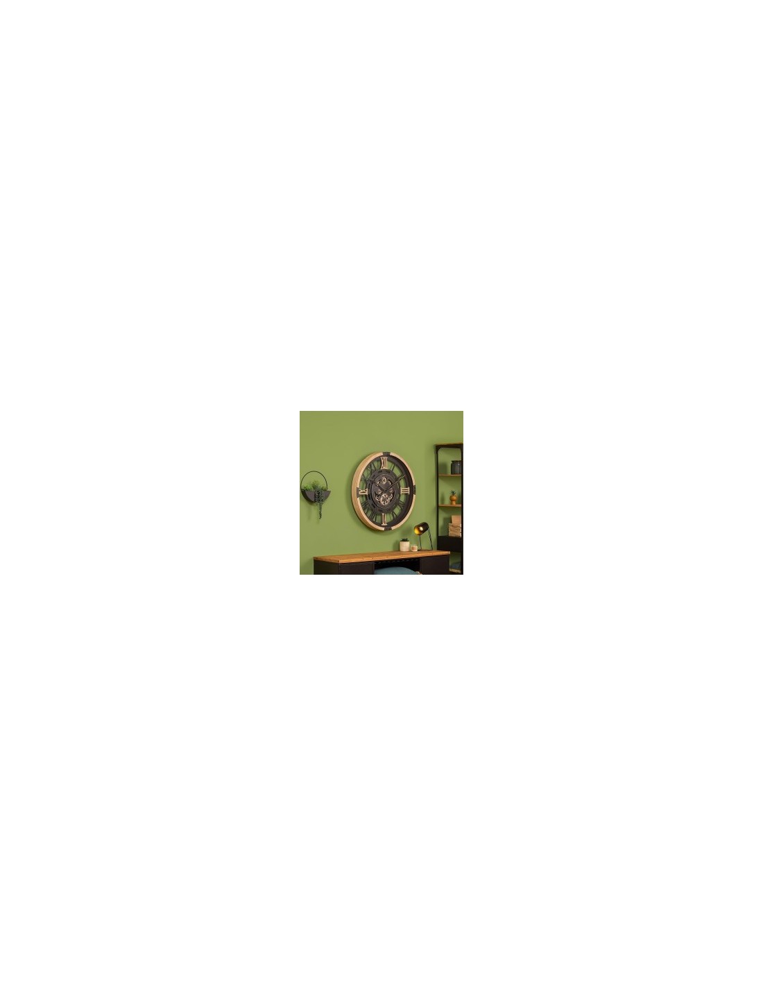 Orologio Industriale Nero Atmosphera D80cm, Design a Ingranaggi in Metallo e Legno con Numeri Romani