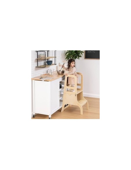 Torre di Apprendimento in Legno, 57x52x91 cm, 3 in 1, per Bambini, Robusta e Sicura